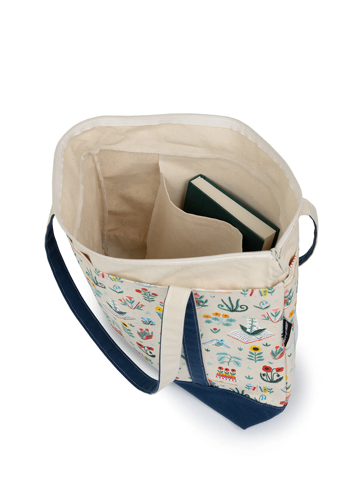 Books & Blooms large zippered tote - Image 2