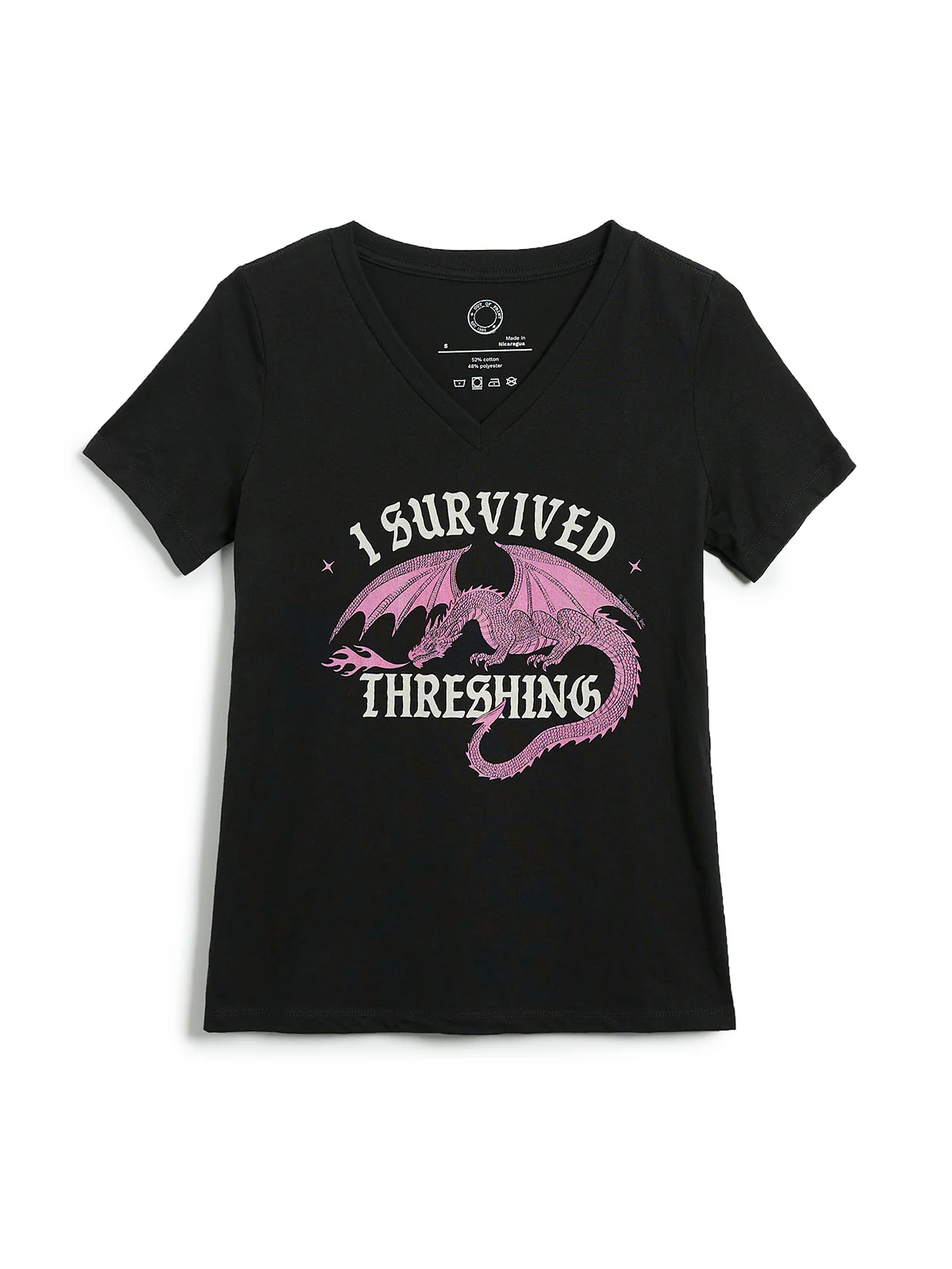 Fourth Wing: I Survived Threshing (Pink Dragon) Women's V-Neck Shirt (Print Shop)