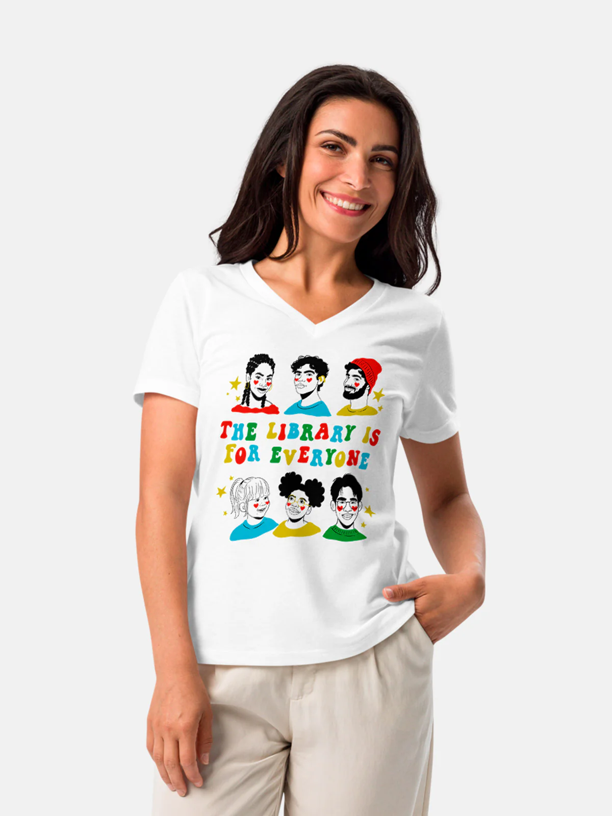 Mychal Threets: The Library is for Everyone Women's V-Neck T-Shirt (Print Shop)
